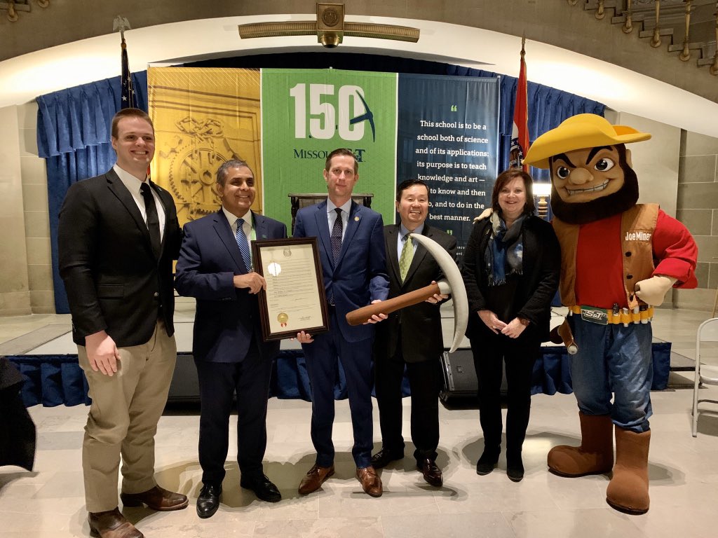 umsystem's tweet image. Congratulations @MissouriSandT for 150 years of excellence and research breakthroughs in engineering and technological sciences. We know the next 150 years will be brighter and stronger than ever because of the leaders, faculty, staff and students in Rolla! #MinersDigDeeper