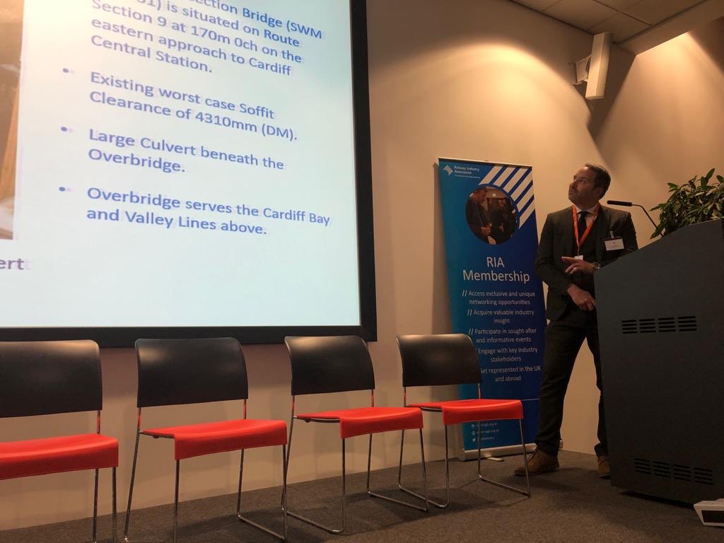 AndromedaUK's tweet image. Our Engineering Manager Dave Beechey presenting to the @railindustry Electrification Technical Interest Group in #York on our innovative design solution to the limited electrical clearance at Cardiff Intersection Bridge #railengineering #Cardiff #connectingWales