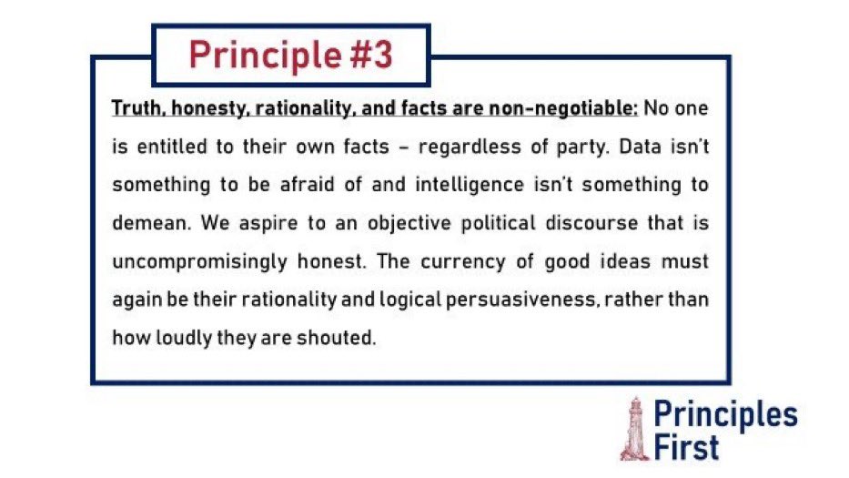 Principle #3. Conservatism should stand for facts & rationality. Lies and dishonesty have become so commonplace in Washington that our enemies are now using our disregard for the truth against us.