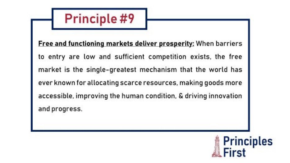 Principle #9. Free and functioning markets work. Crony capitalist policies that pick winners and losers on a whim never go as planned, tariffs chief among them.