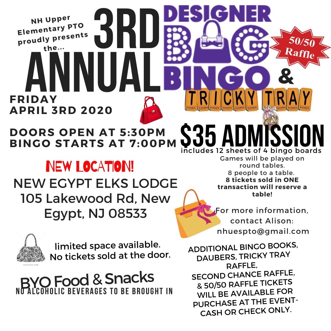 NH UES PTO (@nhuespto) on Twitter photo 3rd Annual Designer Bag Bingo & Raffle Event for #teamUES is coming Friday April 3rd. Stay tuned for ticket sale info. <a href="/jalvarez_jimmy/">Jimmy Alvarez</a> <a href="/NHTSCHOOLS/">North Hanover Schools</a> <a href="/helenpaynehp/">Helen Payne</a> @MissAnthes <a href="/TEACHERCOACHZ/">Ray Ray Zirilli</a> 3rd Annual Designer Bag Bingo & Raffle Event for #teamUES is coming Friday April 3rd. Stay tuned for ticket sale info. <a href="/jalvarez_jimmy/">Jimmy Alvarez</a> <a href="/NHTSCHOOLS/">North Hanover Schools</a> <a href="/helenpaynehp/">Helen Payne</a> @MissAnthes <a href="/TEACHERCOACHZ/">Ray Ray Zirilli</a>