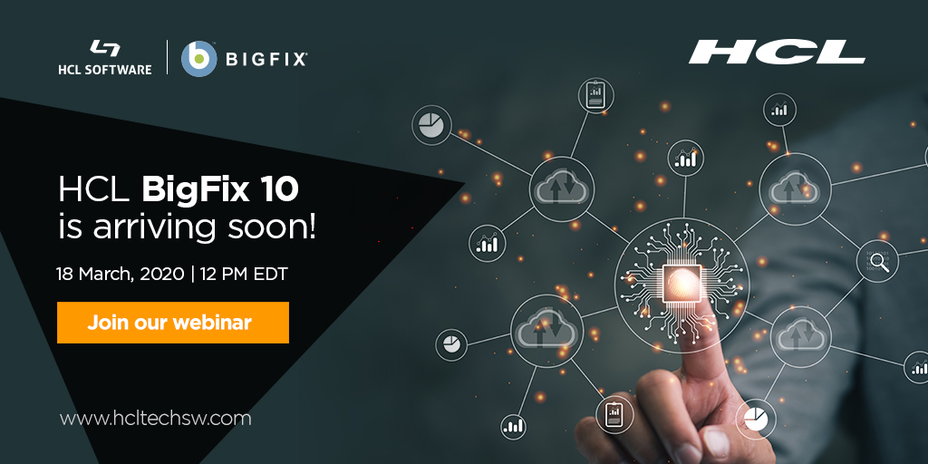 HCLSoftware's tweet photo. Explore how the new capabilities of HCL BigFix 10 broaden the reach and value of the #endpointmanagement solution. Join the exclusive webinar now: https://t.co/AUPanDrbht #FixMoreWithBigFix #HCLSoftware https://t.co/rHpszi8Yvr