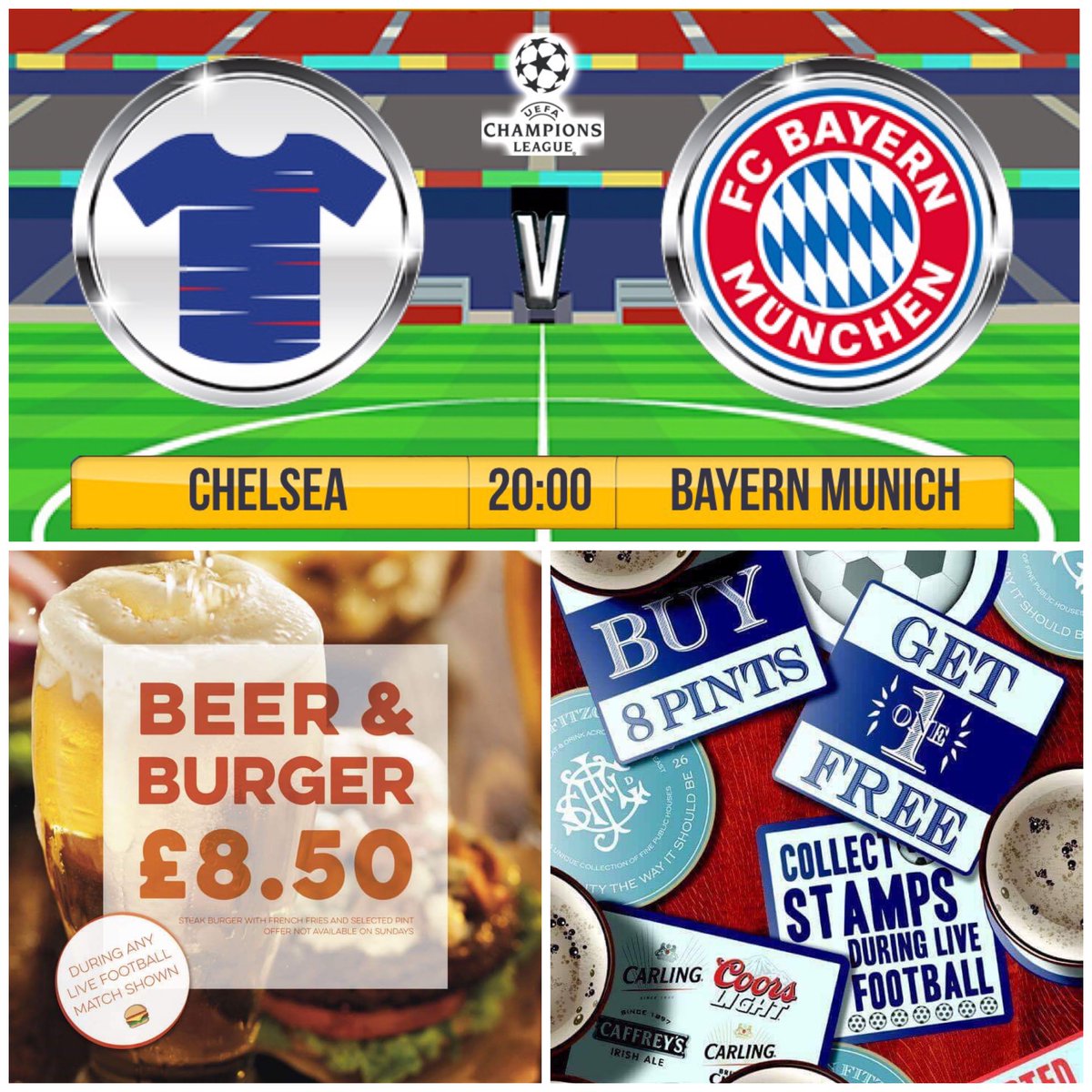 ManorHouseSJF's tweet photo. What a match we have lined up for you tonight! Join us and Enjoy a Beer &amp; Burger for just £8.50 whilst the match is showing. 

#Football #ChampionsLeague #Beer https://t.co/esjk0sAyTI
