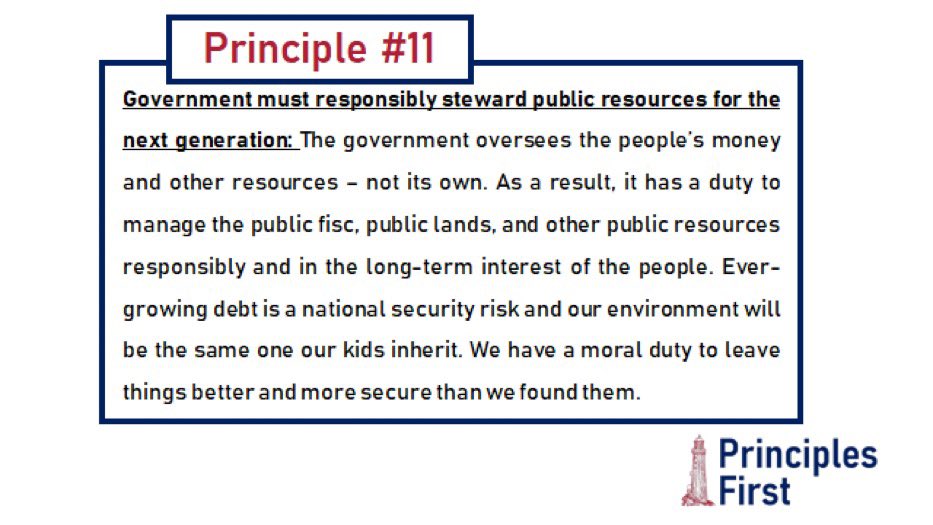 Principle #11. Responsible stewardship of our national resources is key. This applies to everything from our fiscal budgets to our natural resources and public lands. Conservation is inherently conservative.