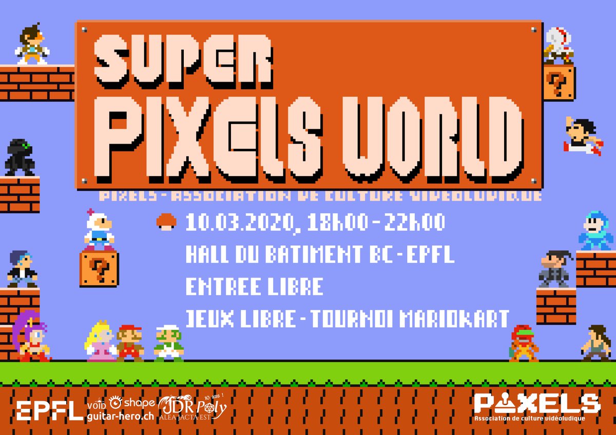 On vous prépare une soirée inoubliable pour la rentrée !

Venez (re)découvrir une sélection de jeux multi-joueurs, participer à un tournoi Mario Kart et bien plus encore le mardi 10 MARS 2020 dès 18h à l'EPFL!