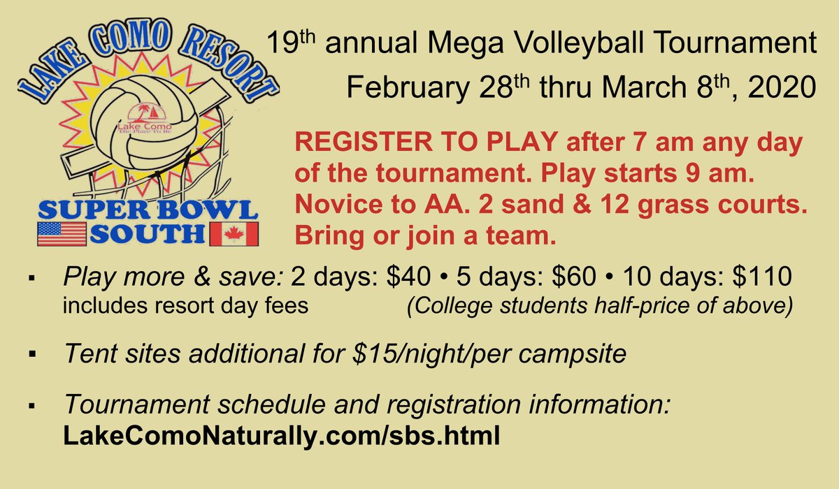 10 day volleyball tournament starts in 3 days: lakecomonaturally.com/sbs.html