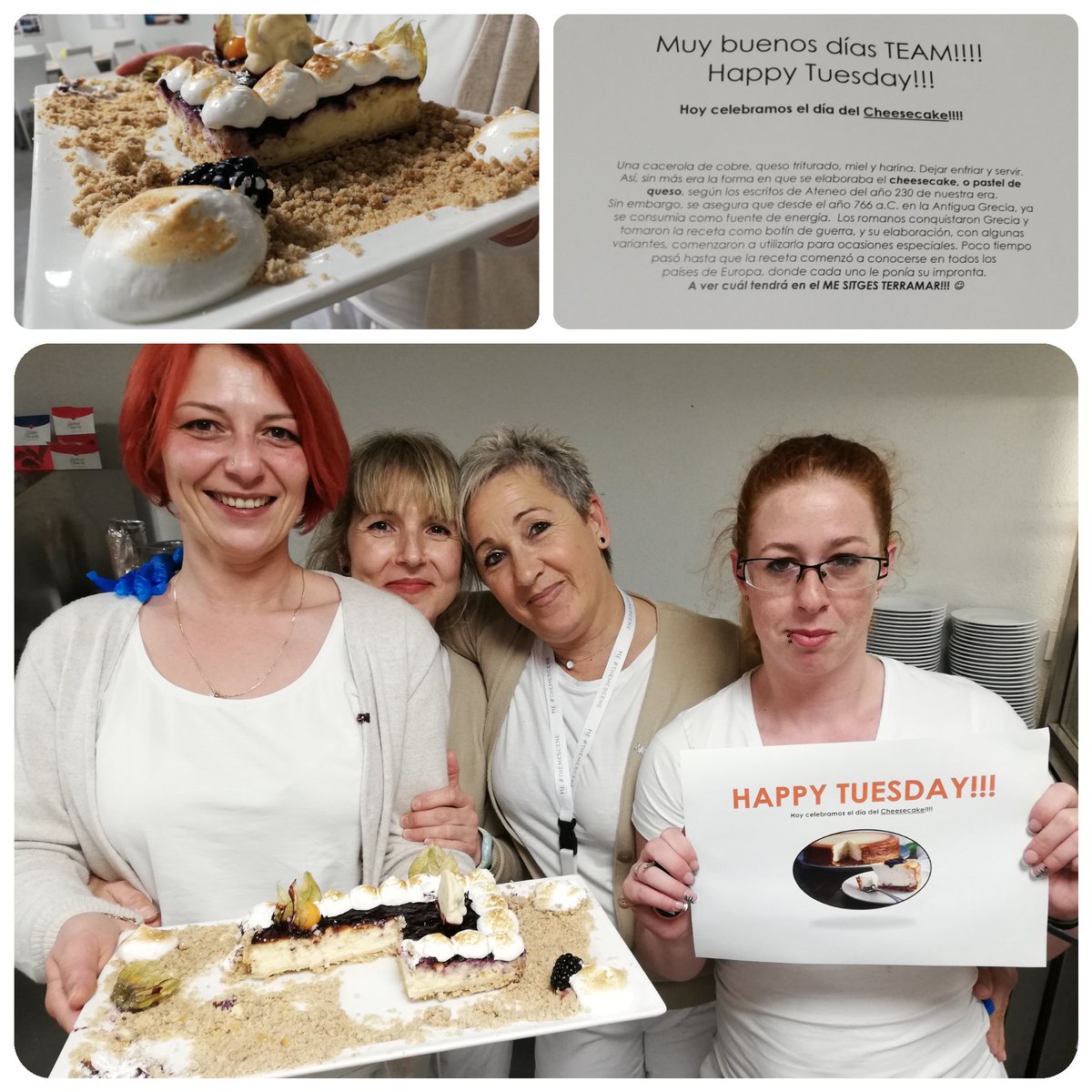 LauMandi's tweet photo. Happy Tuesday! #mesitges celebra hoy el día del Cheesecake 😊!! Ha sido muy compartido!! Así que felicitaciones al Chef! Está exquisito! #mepeople #mefamily #meliaspain https://t.co/E4hGANBwHb