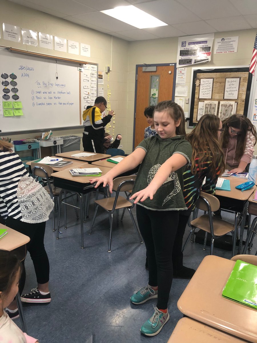LynnMatteo's tweet photo. @BataviaMiddle 
The Big Drop experiment. Will objects with different mass drop at the same time? 🤔 We are figuring that out today. #bmspride https://t.co/b5sEDXduzj