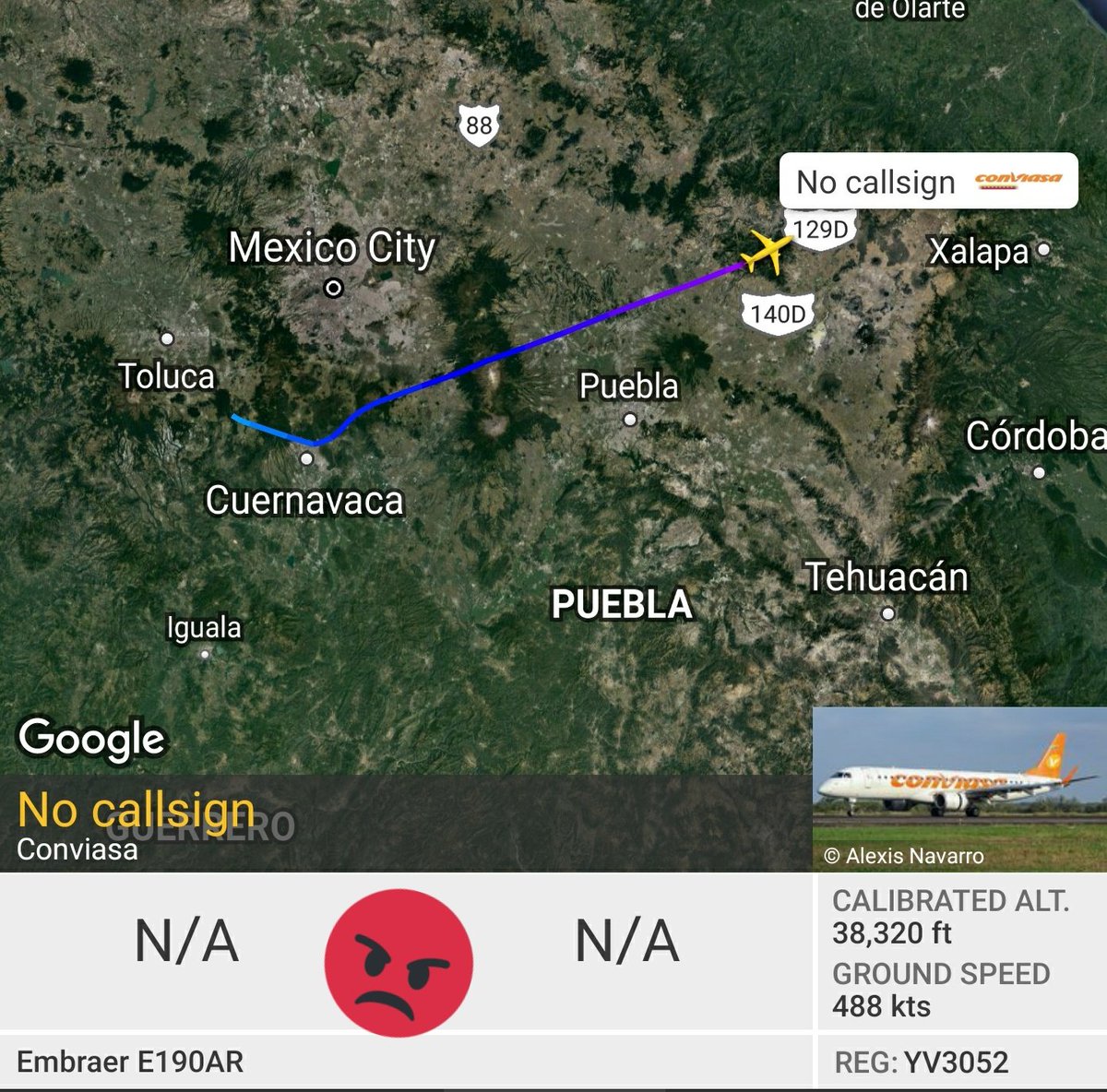 Arr3ch0's tweet photo. El sancionado Conviasa #YV3052 voló ayer de Cancún a Toluca y #Ahora está iniciando ascenso desde Toluca, México en dirección Noreste. #Venezuela https://t.co/L63hYQTnhz