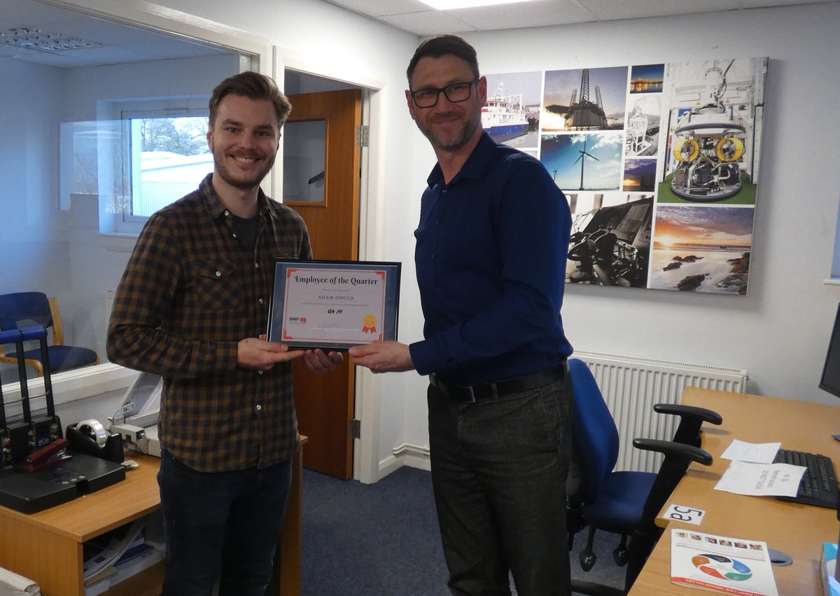 Congratulations to Adam Gould for winning Employee of the Quarter! Here is Bibby HydroMap CEO Gary Collins presenting Adam with his certificate #employeeofthequarter #teamwork