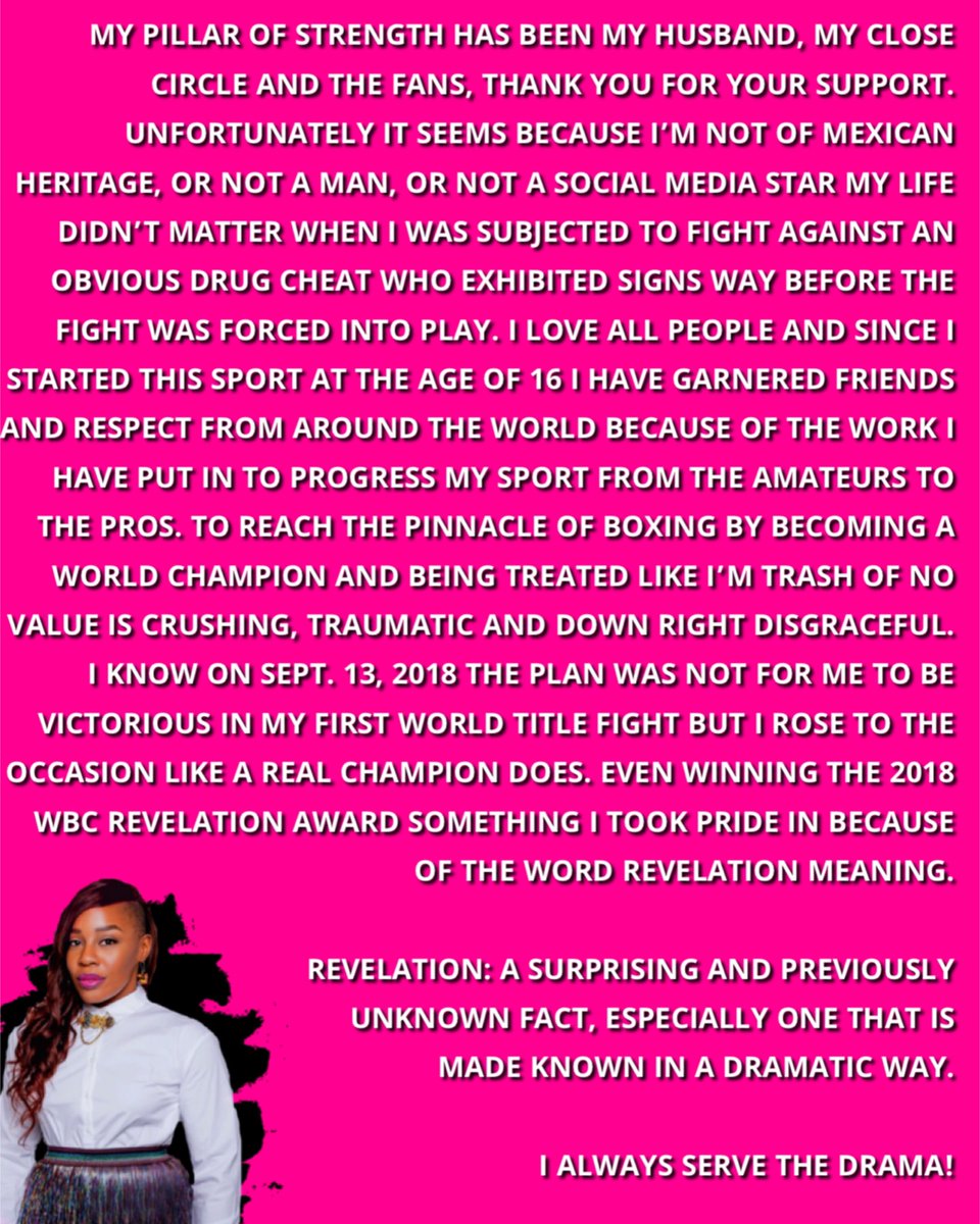 I’m not a stereotype I am a human, I am a woman, I am a black woman, I am a professional athlete, I am a wife and I am a world champion in one of the hardest motherf*cking sports in the world. I just want my respect &amp; my just dues
