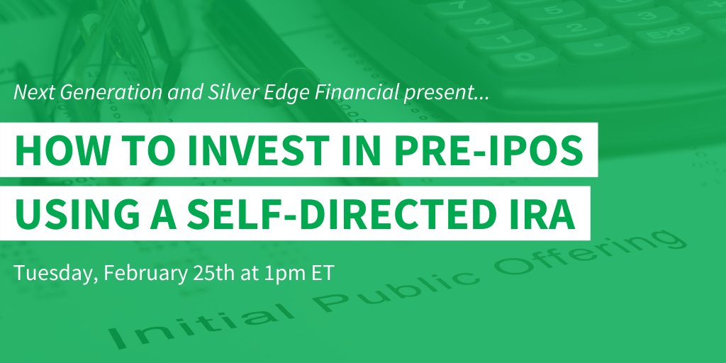 NextGenTrustCo's tweet image. Join us in ONE HOUR as we host an exclusive webinar alongside {{facebook_mention(601871436944058|Silver Edge Financial)}} to discuss investing in #preIPOs using a #selfdirectedIRA. Last minute registrations are more than welcome! 

Grab your seat here --&amp;gt; hubs.ly/H0n98x60