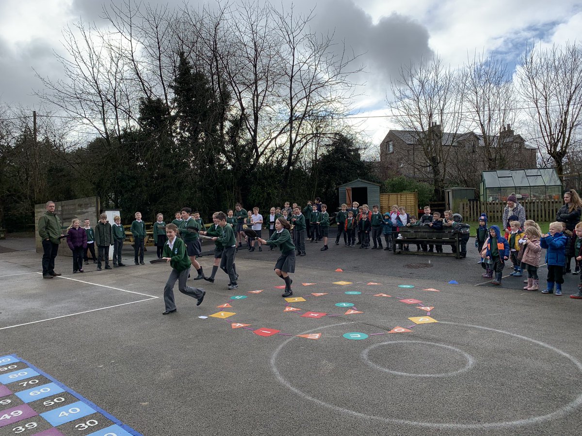 AndrewBN's tweet photo. Excellent to take part in the Storth @churchofengland Primary School pancake race on this #ShroveTuesday. Unfortunately, when it came to my turn to run and flip, I finished in last place. #LastWillBeFirst https://t.co/MmkMR50eoG