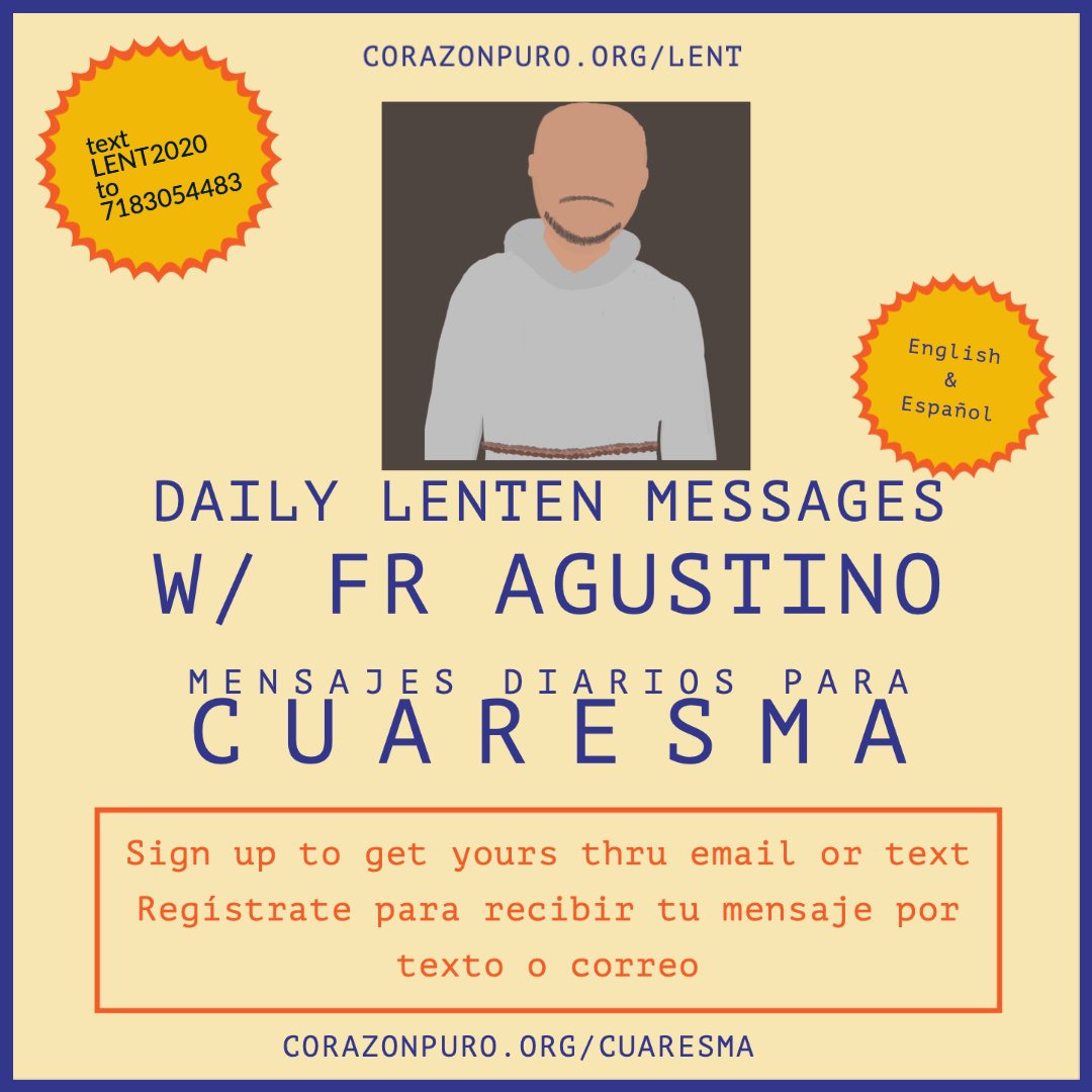 Mensajes diarios de Cuaresma con el padre Agustino inscríbase aquí

corazonpuro.org/cuaresma