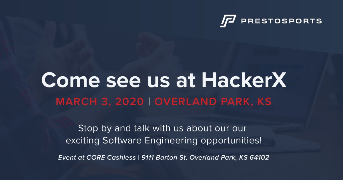 If you're looking for Software Engineering opportunities, stop by and see us at the HackerX event in KS on 3/3! #HackerX #PrestoSports #softwareengineer