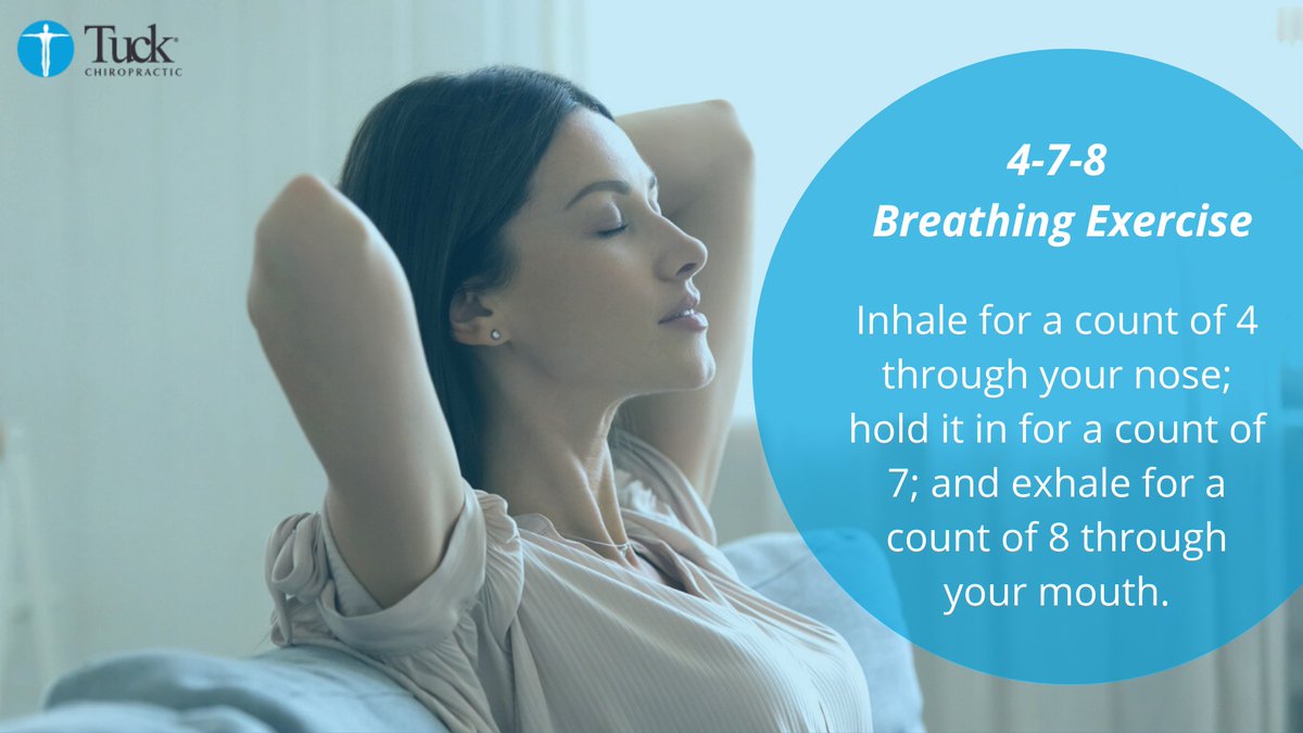 tuckclinic's tweet photo. Similar to poor posture, anxiety often causes your muscles to tense. Luckily, there are some simple exercises you can try, like the 4-7-8 breathing exercise, in order to limit your pain.

Read more about spinal care habit tips:

https://t.co/EK7akTS5l2 https://t.co/pk84ecqDbO