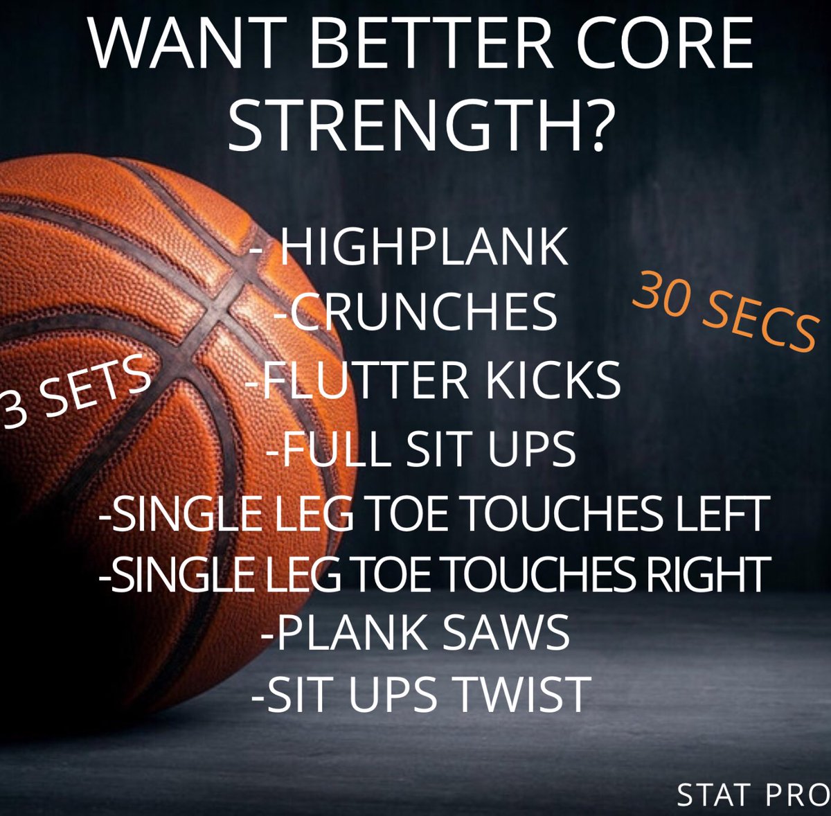 stat_elite's tweet image. Core strength is vital to the game of basketball! 🏀💯 Here are some simple exercises you can do anywhere!!! You can do them between commercials #STATPRO #STATMotivation #STATStrong #TrustTheProcess #BasketballTrainer #MakeTheCommitment #basketball