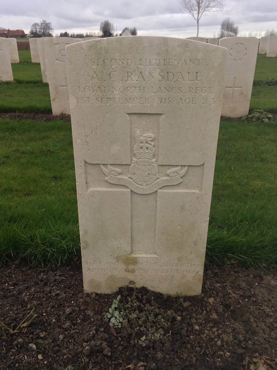 Slightly off the “brief” for this weeks trip but caught my eye being a #Loyals officer. 2Lt Alfred Charles Ransdale’s inscription reads of him taking up arms to the nations call all the way from Argentina 🇦🇷. #LNLR #WW1 #FWW #HagleDumpCemetery <a href="/CWGC/">Commonwealth War Graves</a> <a href="/LancsInfantry/">LancsInfantryMuseum</a> <a href="/LauraGrindon/">Laura Elizabeth</a>