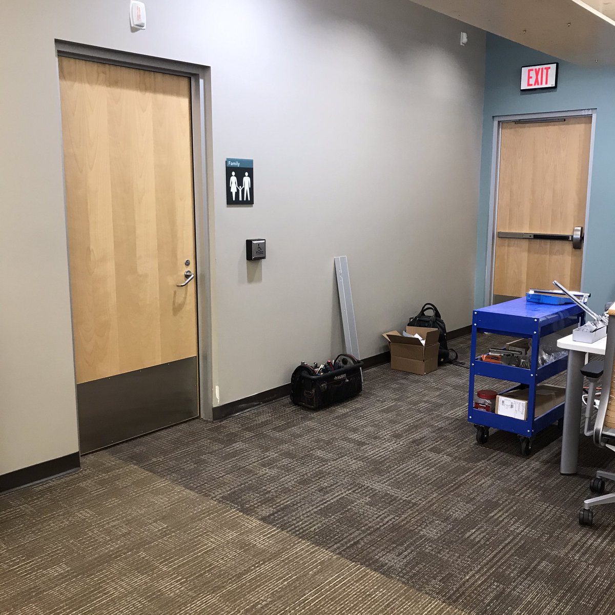 They’re installing our new automatic washroom door today! So excited about this next step in making the library more #accessible and welcoming to everyone in our community. Thank you to <a href="/dinosaurvalley/">Drumheller Valley</a> and <a href="/cenovus/">Cenovus Energy</a> for making it happen.