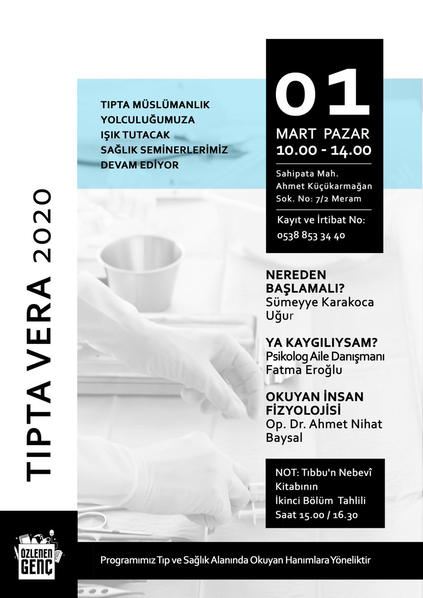 ozlenenngenc's tweet photo. Tıpta Vera ikinci dönem ilk program için kayıt no:
0538 853 34 40
#tiptavera #tıp #konya #kayit #program #seminer #doktor #ahmetnihatbaysal #okuyqninsan #fizyoloji #nereden #basla #fatmaeroglu #psikolog #ailedanismani #genc #ozlenengenc https://t.co/NWbiVaa9c5