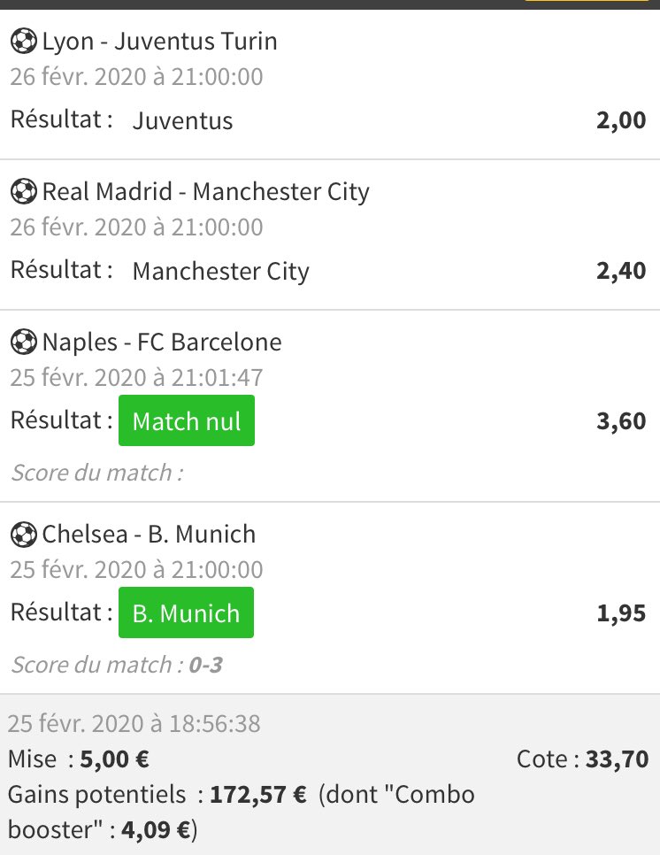 soaaos_grilles's tweet photo. Allllez on continue, Bayern à toutes les sauces @ 1,90 ✅✅ , #combibet @ 2 ✅✅...
Mes deux ptis fun @ 52 ou @ 33 (ou ptet 0 ) en cours on verra demain ^^ not easy 😆

#teamparieur https://t.co/DhfNDFjEcc