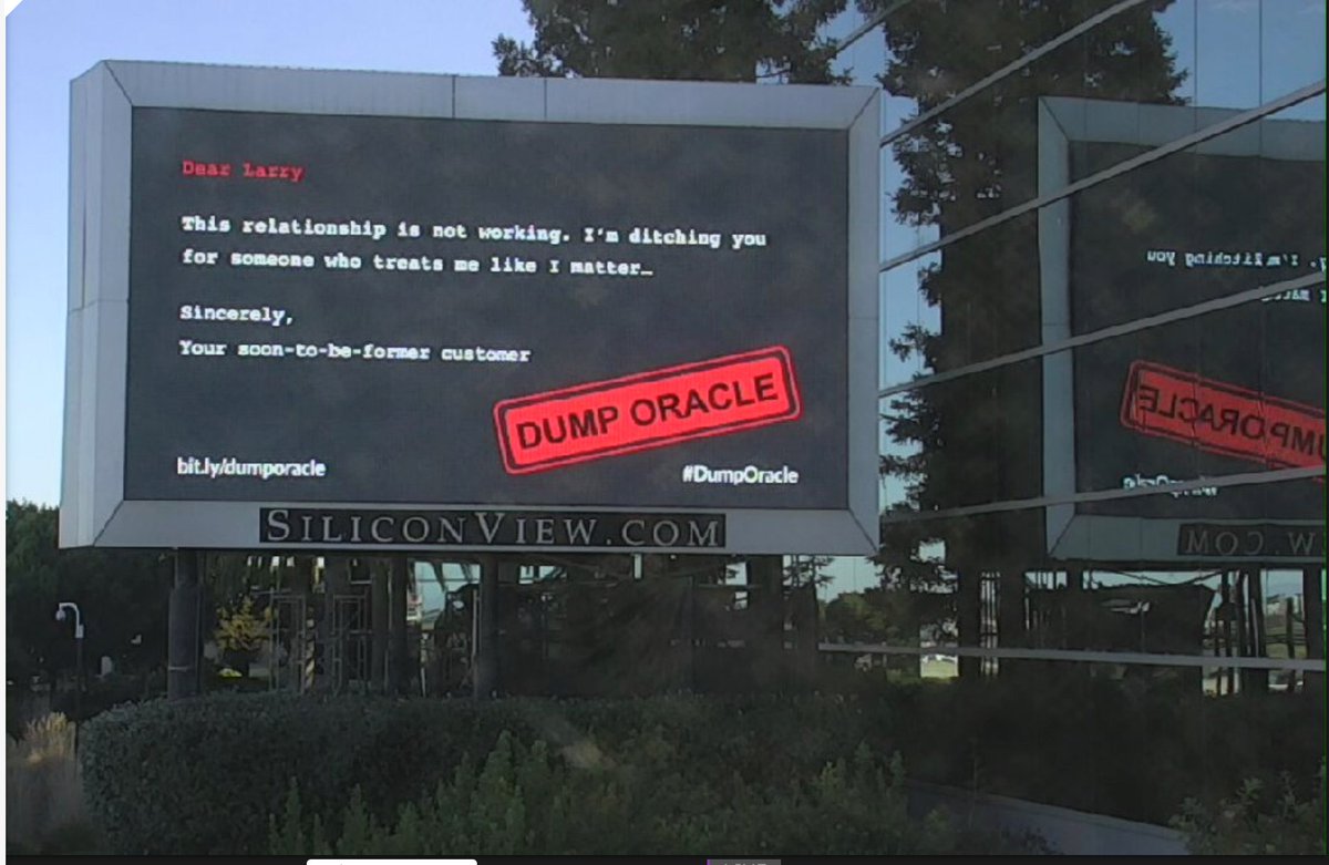 SingleStoreDB's tweet image. If you find your #oracledatabase to be expensive and inflexible, then you’ll likely relate to a few billboards found around San Francisco and New York. Take a look at what our CMO @peterg021 told @CRN and why we’re encouraging customers to #DumpOracle: bit.ly/2Pq3Q5Z.