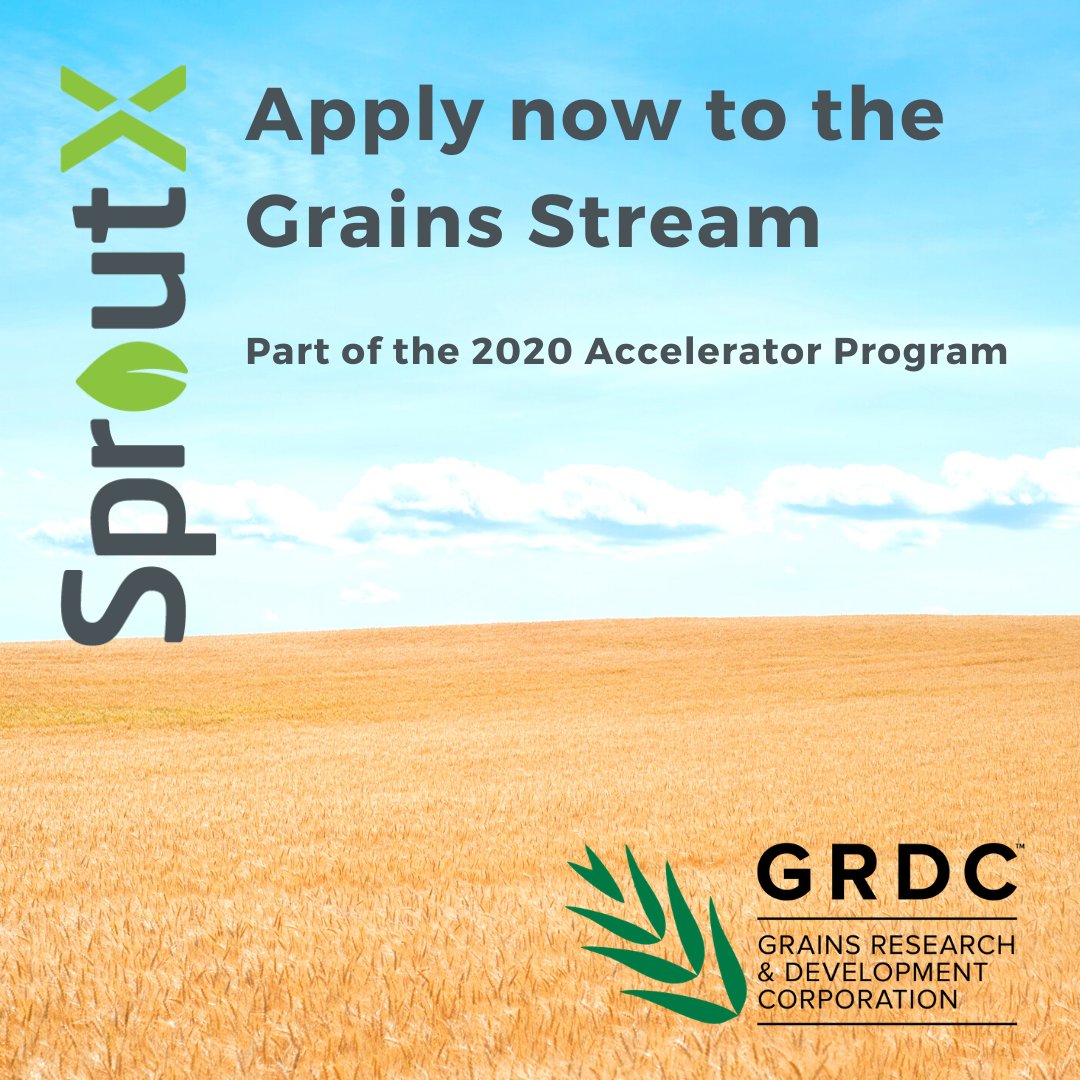 SproutX_'s tweet photo. Is your startup solving challenges within the grains industry? As part of our 2020 accelerator, SproutX and Grains Research &amp; Development Corporation are partnering to support startups building innovative solutions for the grains industry. Apply now! https://t.co/uTMUaSSU5l https://t.co/EEUqc7Smz2