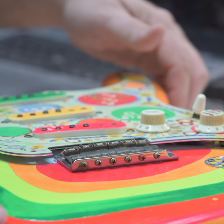 In 1967, after wrapping Sgt. Pepper’s Lonely Hearts Club Band, <a href="/GeorgeHarrison/">George Harrison</a> gave his '65 Stratocaster, "Rocky" a psychedelic paint job. Take a look as #MasterBuilderPaulWaller recreates the iconic Strat. Harrison would have been 77 today, look out for more on Rocky in April...