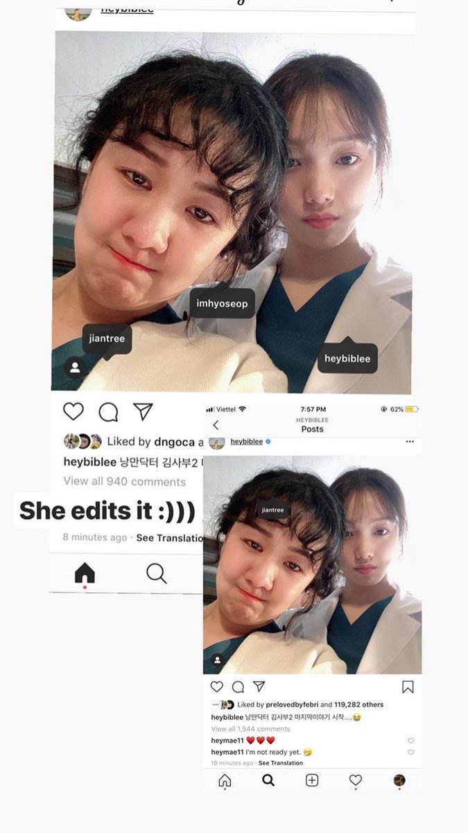 A new post from @/heybiblee on insta. I just found this and i'm laughing  Did sungkyung accidentally tagged hyoseop account? Lmao. Why she edited it? It's cute tho  We all know the one who peering behind them is definitely ahn hyoseop  #RomanticDoctorTeacherKim2Cr : owner