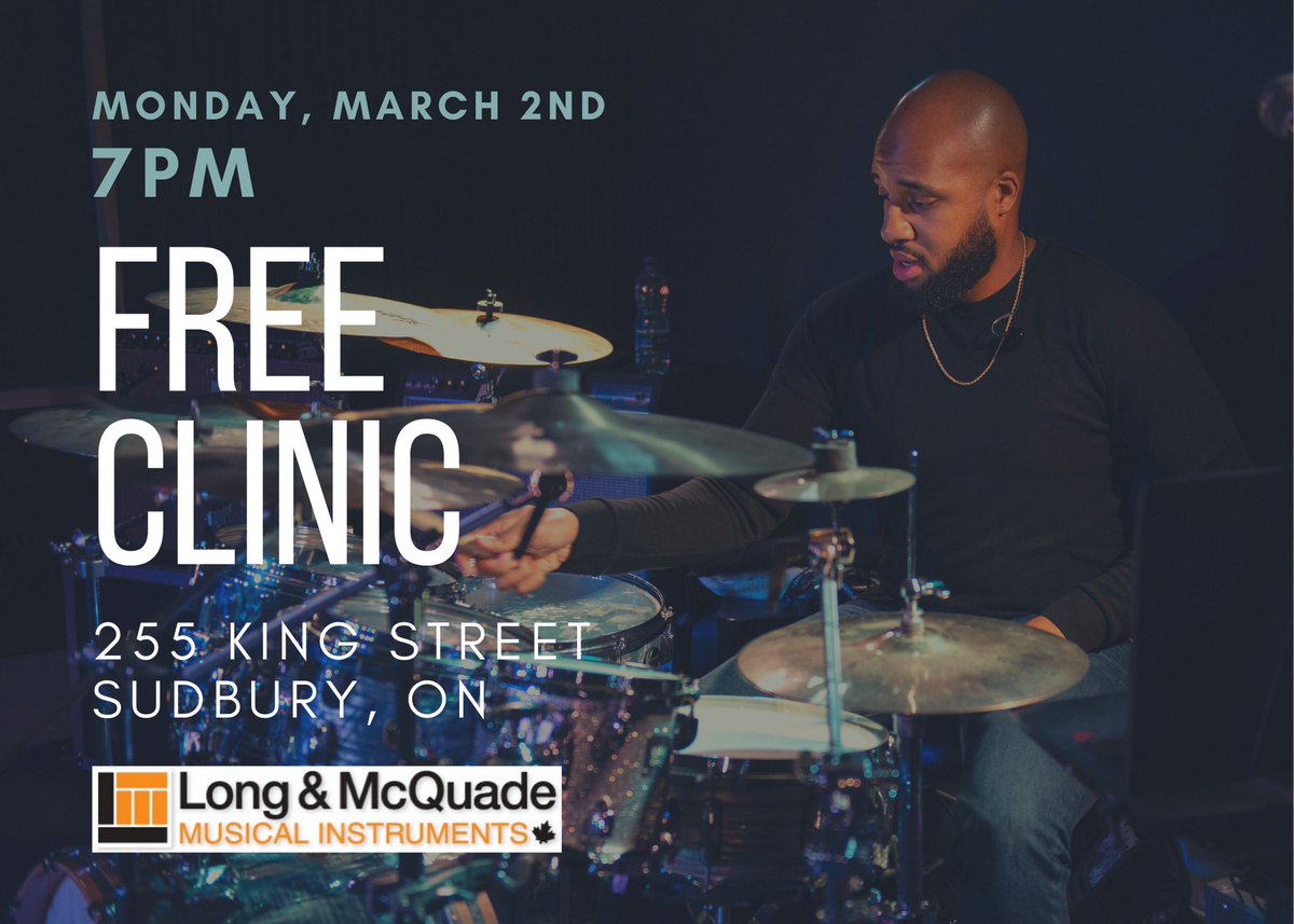 Abentimus's tweet photo. Come out for free giveaways! Lol #Sudbury #Clinic #Drums @LongMcQuade https://t.co/OgtMfZyNfa