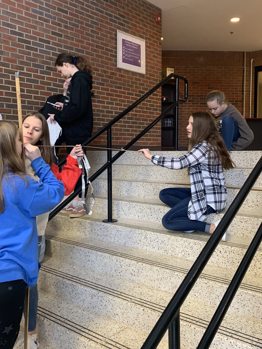 MO_Keeffe's tweet photo. After completing practice problems calculating mechanical advantage, we had a spur of the moment #STEMcobb challenge: find the MA of our staircase and ramp! Problem solving ensued as Ss found unique ways to find height and complete the challenge @cobbscience @McCleskey_MS https://t.co/1jOOLIzAXv