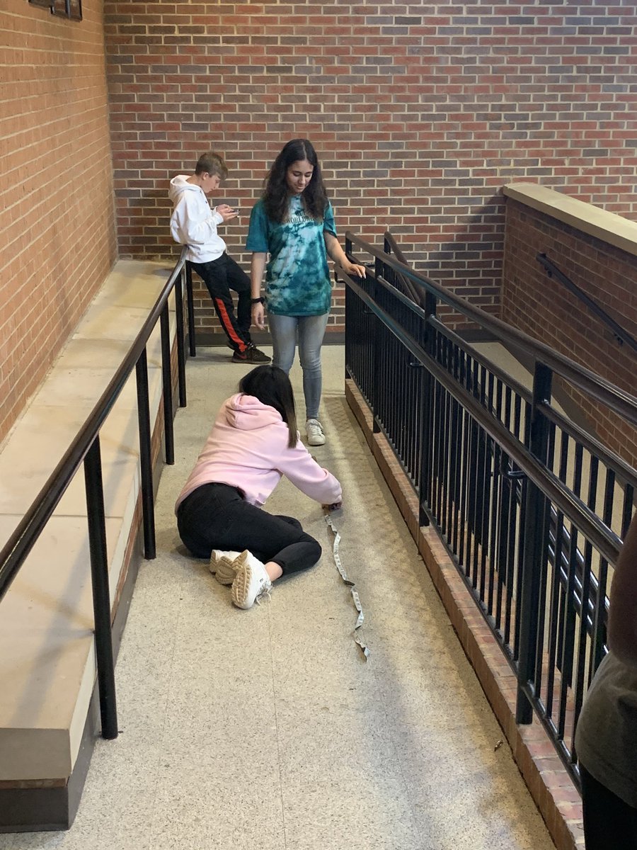 MO_Keeffe's tweet photo. After completing practice problems calculating mechanical advantage, we had a spur of the moment #STEMcobb challenge: find the MA of our staircase and ramp! Problem solving ensued as Ss found unique ways to find height and complete the challenge @cobbscience @McCleskey_MS https://t.co/1jOOLIzAXv