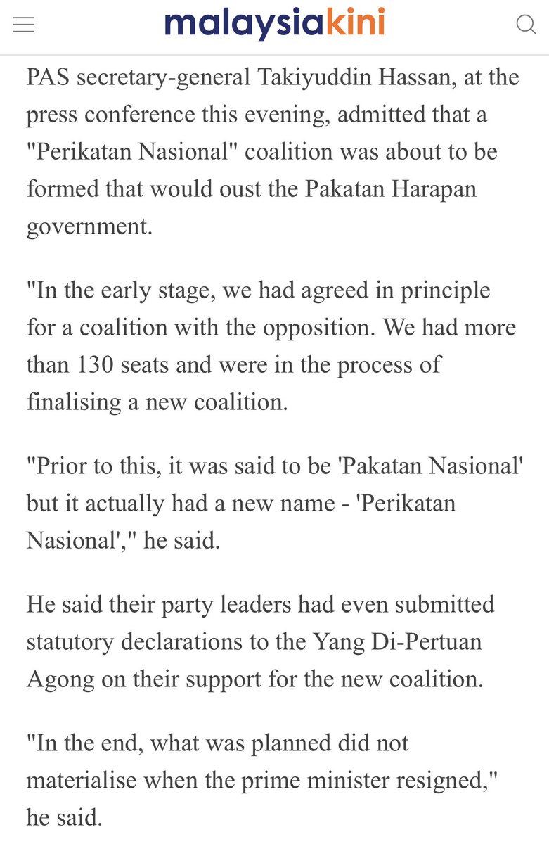 Thread By Sateesm My When The Formation Of Backdoor Govt Failed The Conspirators Claims That They Never Wanted To Topple The Pm S Pakatan Harapan Govt But Me