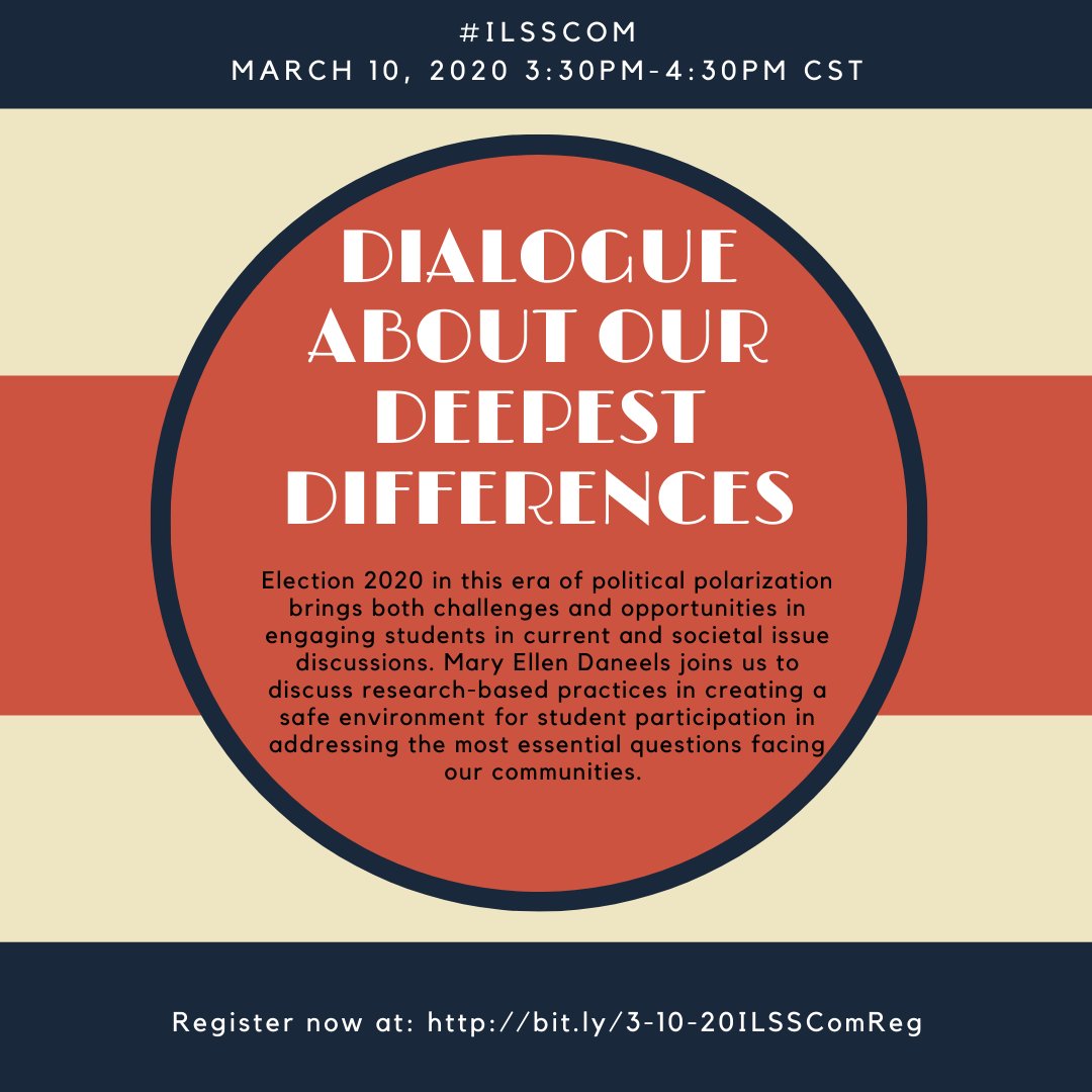 I'm so excited to have @daneels_m, Civics Instructional Specialist at the @McCormick_Fdn, join #ILSSCom on March 10th for a Dialogue About our Deepest Differences. Don't miss out on what's sure to be a great session! Register now at: bit.ly/3-10-20ILSSCom…
@ISBEnews