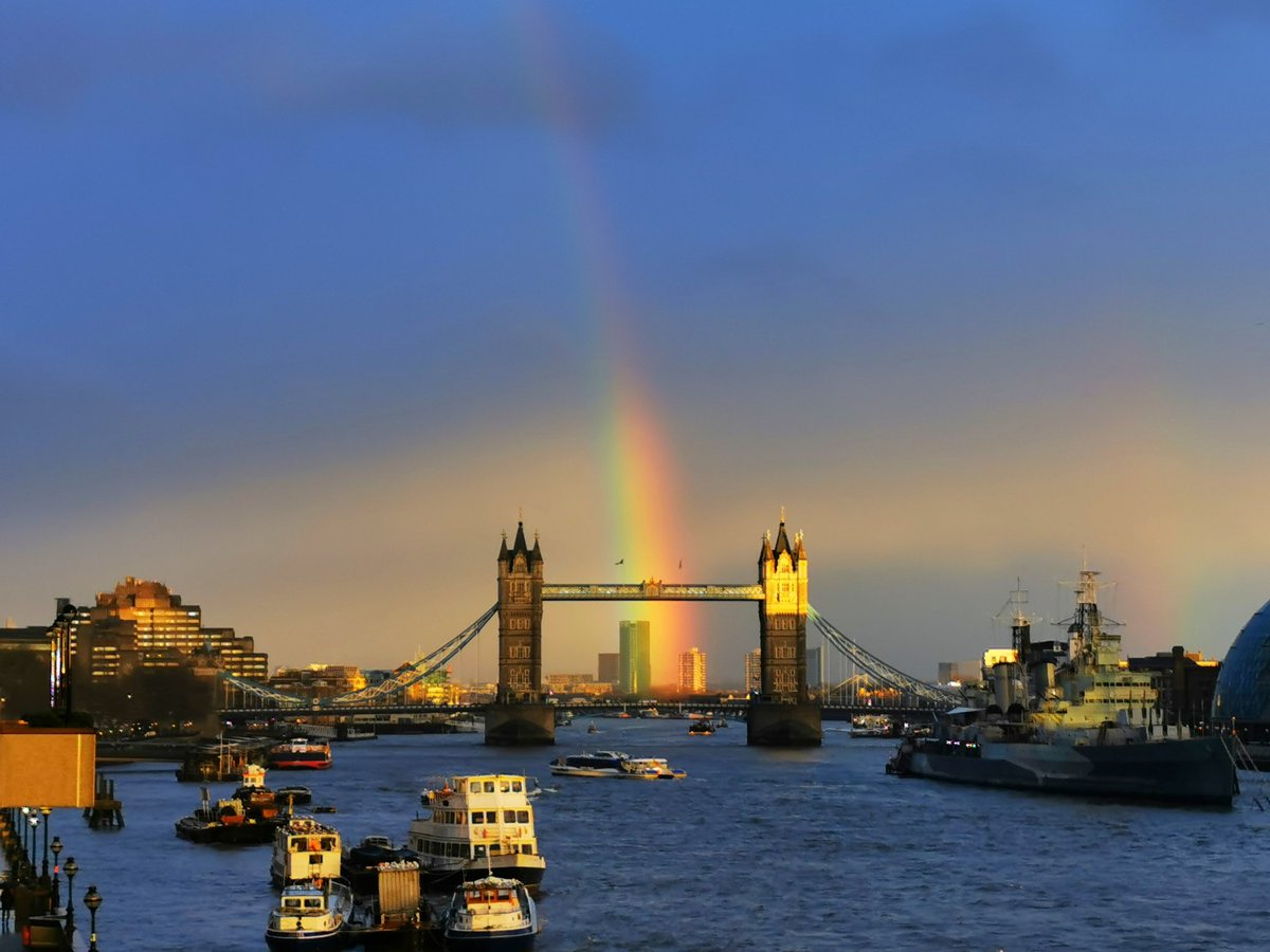 Spotted: <a href="/thamesclippers/">Uber Boat by Thames Clippers</a> in thr horizon passing across Tower Bridge. Oh and there was a 🌈 that got into picture 😂 #rainbow #london #thamesclippers #photooftheday