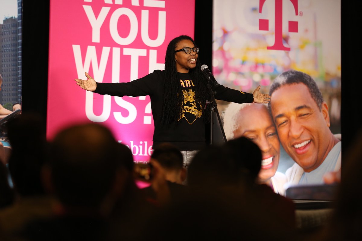 MattStaneff's tweet photo. In our Unplugged session, we partnered w/ our retail team to host our 1st ever spoken word event to celebrate Black History month! It was a powerful event where our @TMobile employees &amp; local performers shared their inspiring poems. Thank you to all who performed! #BHMSpokenWord https://t.co/Bg9F1wta9d