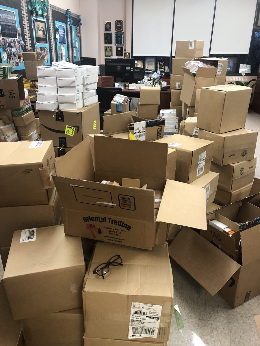 EdLeaderDrTobia's tweet photo. The goal is not to be able to walk in my office...getting close! ✏️✏️#givethekidapencil #pencilsbuildrelationships #team8 https://t.co/lCKzeU36od