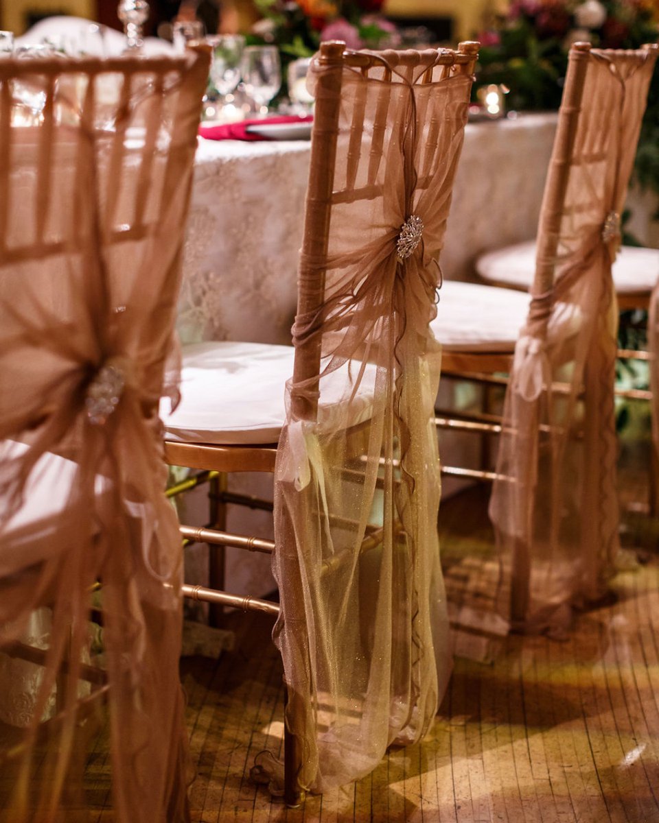 The key to an amazing wedding or event is in the details, and we don't overlook any of them.  #indianaroofballroom #chaircovers #weddingchaircovers