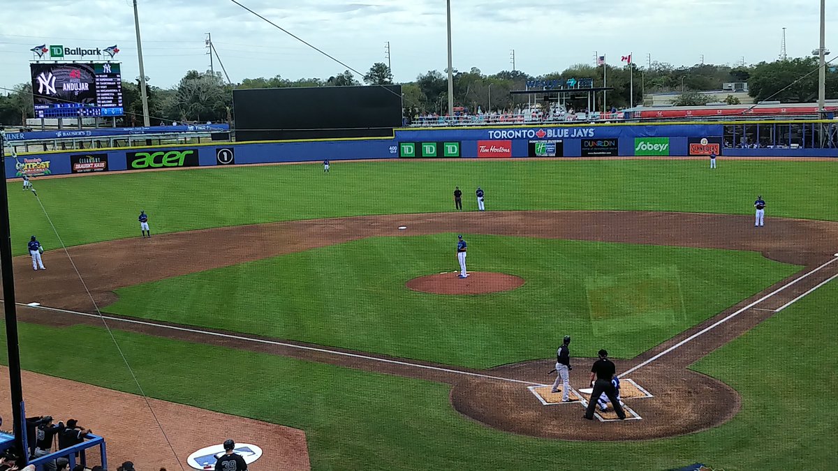 ArashMadani's tweet photo. First look at Boy Wonder here at Spring 2020. 
 
Nate Pearson making his Grapefruit League debut against the Yankees, and opening the proceedings with strikeouts of Tyler Wade and Miguel Andujar. https://t.co/9crQph3Sym