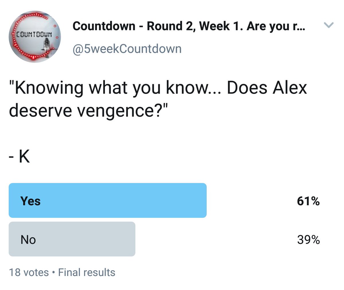 Countdown - Round 2 complete. tweet media