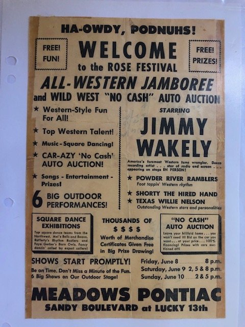 glendabonin's tweet photo. My father's band, The Powder River Ramblers, was quite busy in Portland, Oregon during the 1950s. Here is an ad when Willie Nelson was on the bill. When Willie was young, he lived in Portland and often worked with my Dad's band. https://t.co/MsEUGhy1Qf