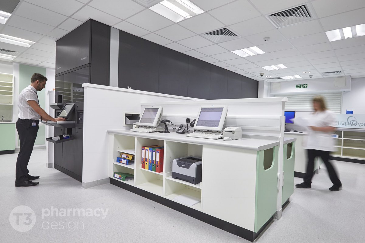 T3Design_Chris's tweet photo. It is crucial that the efficiencies gained with the introduction of automation are matched with the pharmacy working space around it, so invest in dispensary workflow to get the best from your pharmacy automation #dispensarydesign #pharmacydesign #robotdispensing #perfectpharmacy https://t.co/70ldtoWoS4