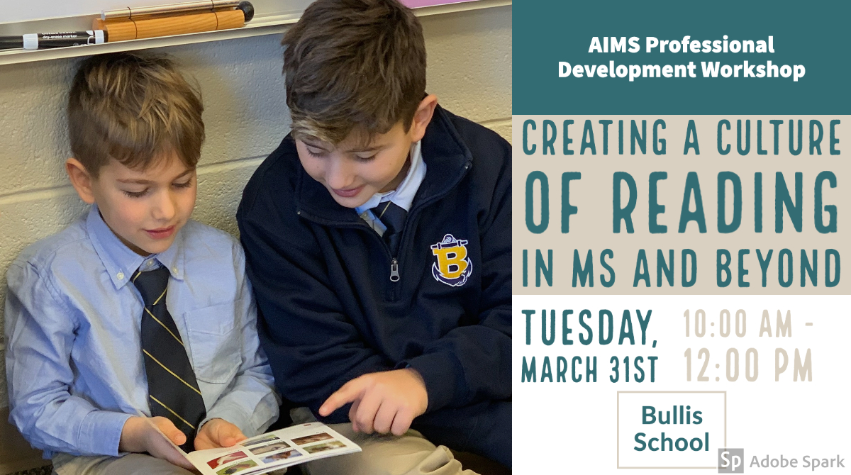 Join us @BullisSchool to discover methods to create and foster a reading culture at your school. We'll share our process and how students' reading habits and attitudes have shifted. Register here: aimsmddc.org/events/EventDe… 
#cultureofreading #literacy #bullisteachingandlearning
