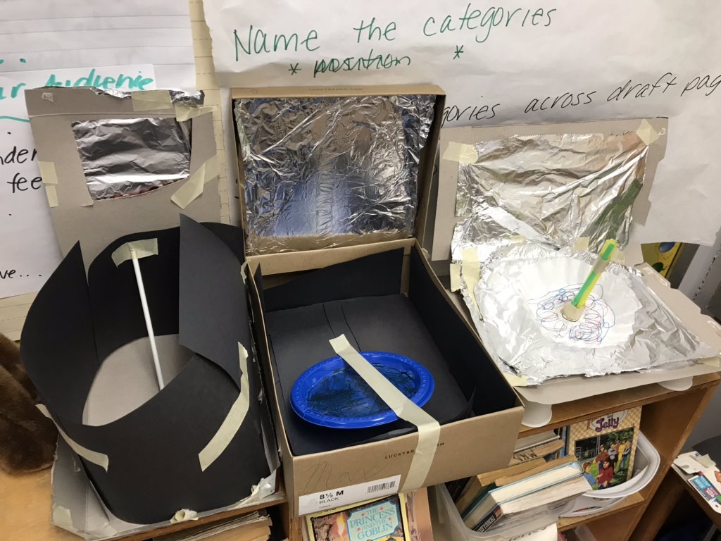ebertjess's tweet image. Solar ovens are underway in 3rd grade @WashTimbyTOSA. Students are exploring solar energy in their science unit. #designandcreate