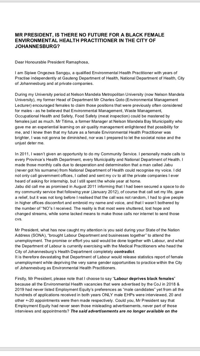 vutomiii's tweet photo. #recognizeEHPs @CyrilRamaphosa @PresidencyZA @MYANC @CityofJoburgZA Open Letter to President Ramaphosa by an Environmental Health Practitioner https://t.co/PkZJgScMsn