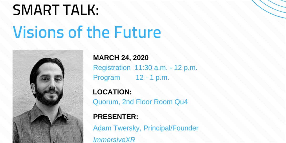 On 3/24, Adam Twersky of <a href="/ImmersiveXR/">ImmersiveXR</a> will give us a look into the future of virtual/augmented reality and its implications for the worlds of biotech and medtech. 

FREE lunch and registration: ow.ly/nChf50yvIN9 | #meetatquorum #vr #tech