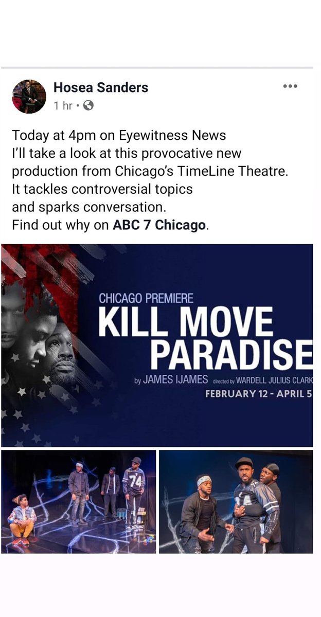 WardellJClark's tweet photo. 4pm today on Eyewitness News @ABC7Chicago the cast of Kill Move Paradise will pop up!✊🏾✊🏾✊🏾
#KillMoveParadise #YouHaveToBeAWitness #TimeLineTheatre https://t.co/AkkcX7lbCK