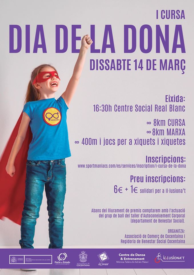 🏃‍♀️🏃‍♂️Corre per una bona causa i apuntat a la I Cursa del Dia de la Dona de Cocentaina!! 
Pots fer-ho a:  bit.ly/2Pqzrol. Participa !!