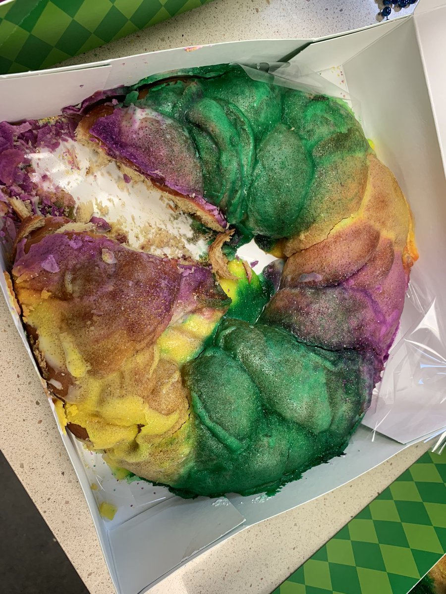Katie94603725's tweet photo. It’s the end of Mardi Gras! Celebrating our awesome start to the year with #kingcake and #gumbo. And all the masks and beads 😆 #celebrate #takecareofourpeople #foodisking @NickieWilhelm @BIBPhotography @pattie_thd0735 @ScottRoop @kmn293 https://t.co/c2OSld8kcL