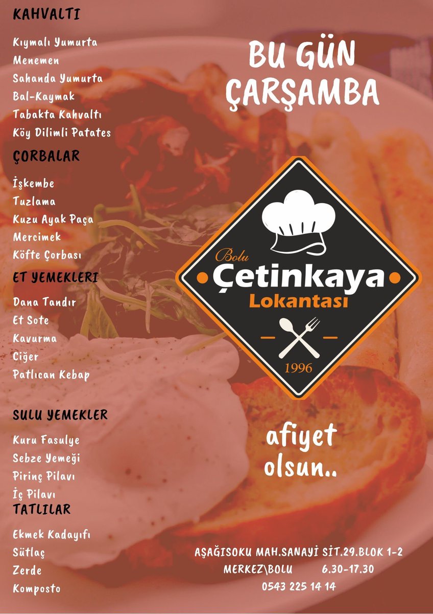 Çarşamba Menüsü

#bolu #etlokantası #çorba #esnaflokantası #bçl